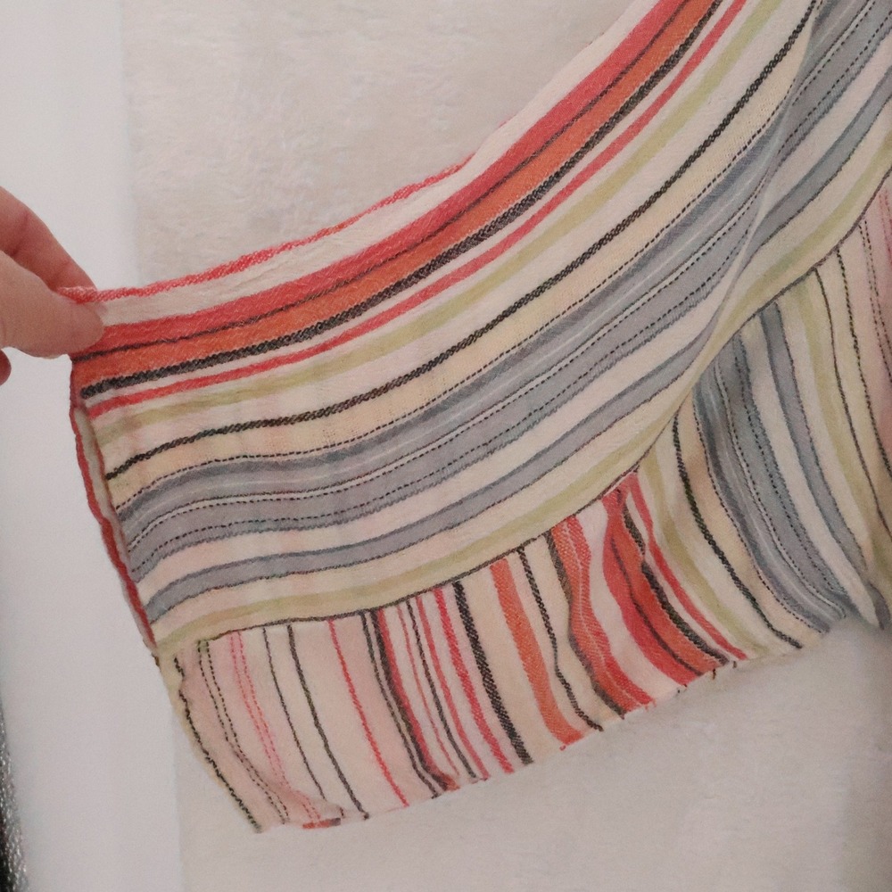 Boho Stripe Kaftan Midi Dress Womens Size L Drawstring Tassel Vacation Resort - Picture 5 of 12